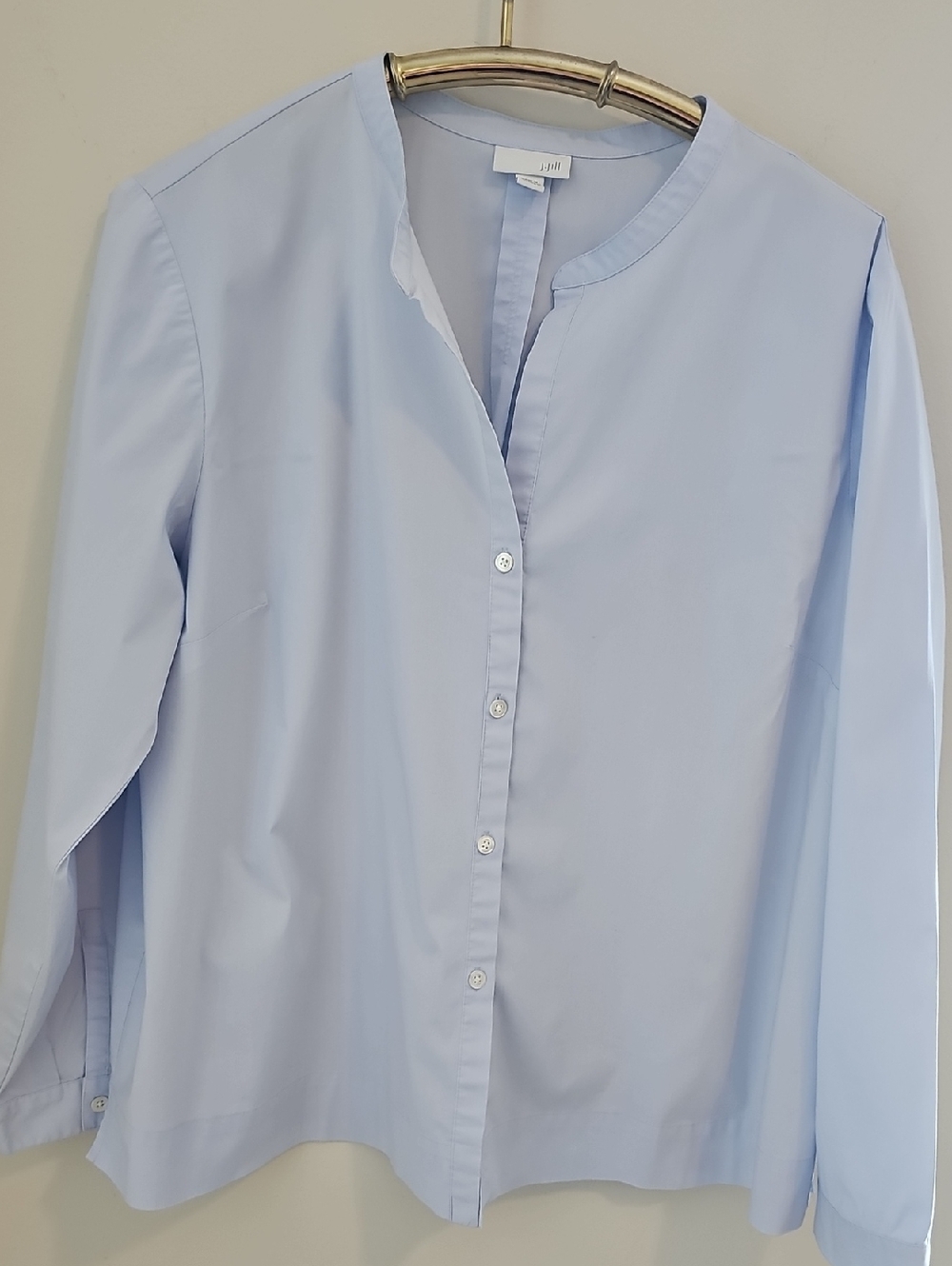 J. Jill Mandarin Collar Button Down Blouse Womens Size 1X Light Blue Poplin Top
